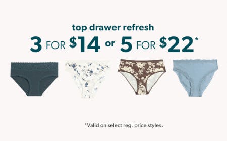 Panties 3 for $14 or 5 for $22