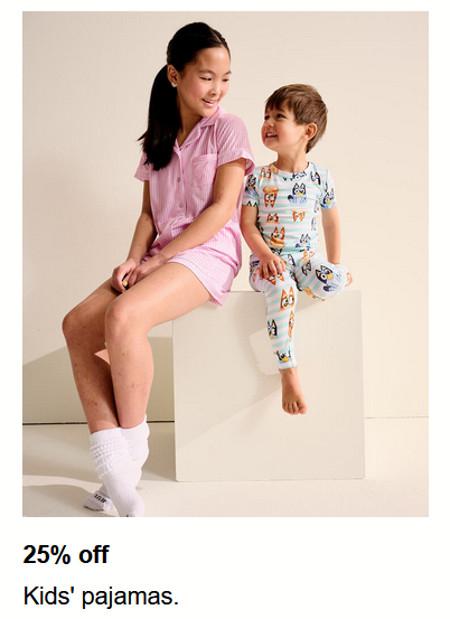 25% off Kids' Pajamas
