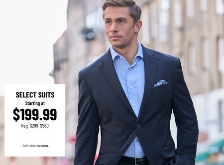Select Suits Starting at $199.99