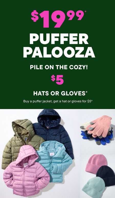Buy 1 Puffer, Get $5 Hat or Gloves