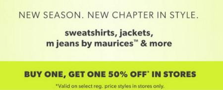Buy One, Get One 50% off Sweatshirts, Jackets, m jeans by maurices and More