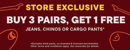 Buy 3 Pairs, Get 1 Free Jeans, Chinos or Cargo Pants