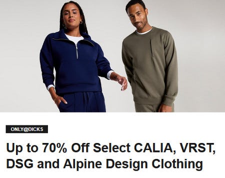 Up to 70% Off Select CALIA, VRST, DSG and Alpine Design Clothing