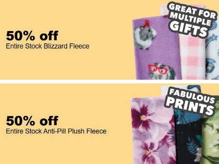 50% Off Entire Stock of Blizzard Fleece and Anti-Pill Plush Fleece