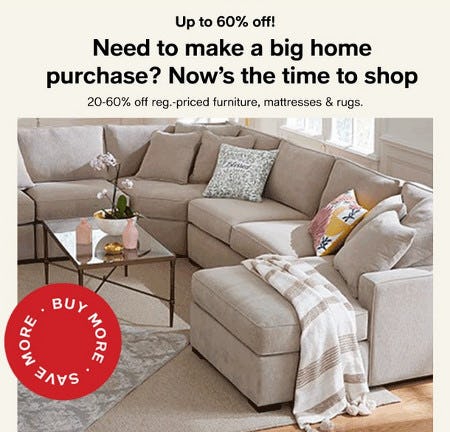 20-60% off Reg.-Priced Furniture, Mattresses and Rugs