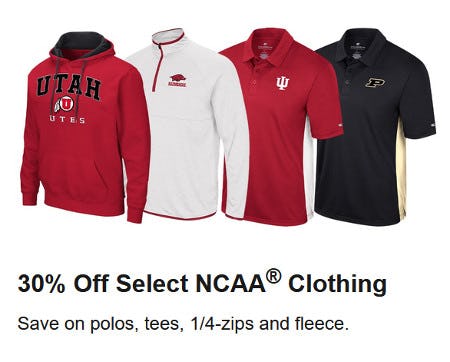 30% Off Select NCAA Clothing