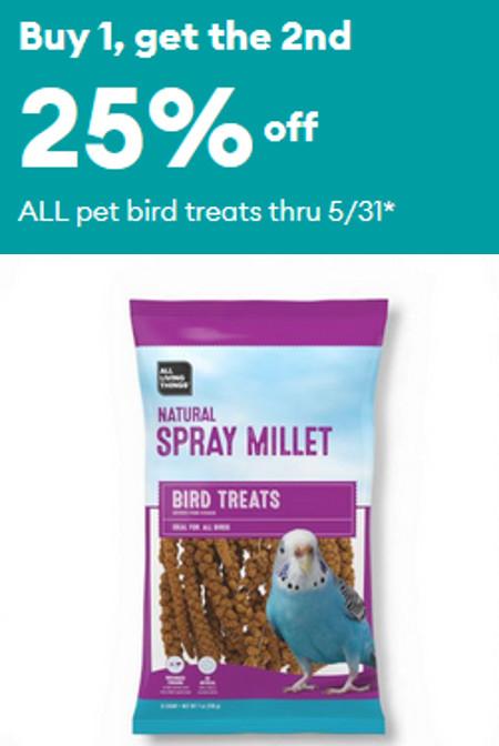 Buy 1, Get the 2nd 25% off All Pet Bird Treats