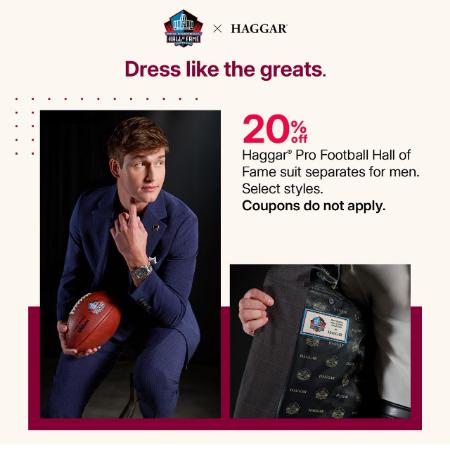 20% Off Haggar Pro Football Hall of Fame Suit Separates For Men
