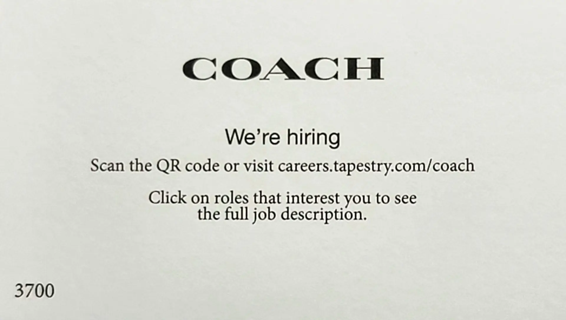 COACH.  We're hiring.  Visit careers.tapestry.com/coach and click on roles that interest you to see the full job description.