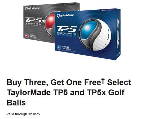 Buy Three, Get One Free Select TaylorMade TP5 and TP5x Golf Balls