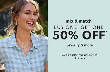 Buy One, Get One 50% off Jewelry and More