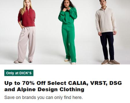 Up to 70% Off Select CALIA, VRST, DSG and Alpine Design Clothing