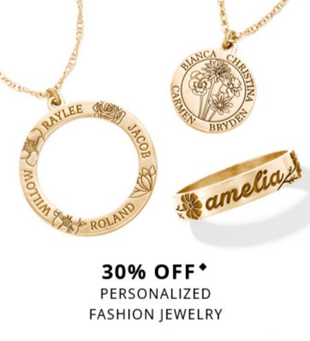 30% off Personalized Fashion Jewelry