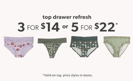 3 for $14 or 5 for $22 Panties