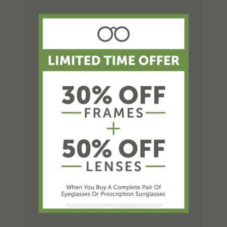 30% off frames + 50% off lenses