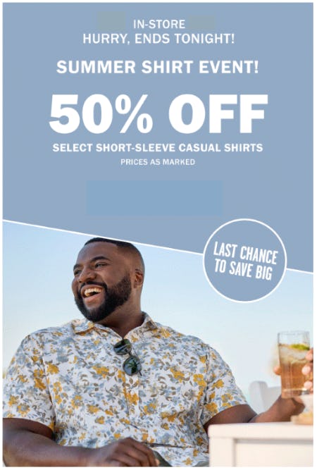 50% Off Select Short-Sleeve Casual Shirts