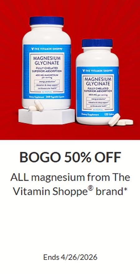 BOGO 50% Off All Magnesium From The Vitamin Shoppe Brand