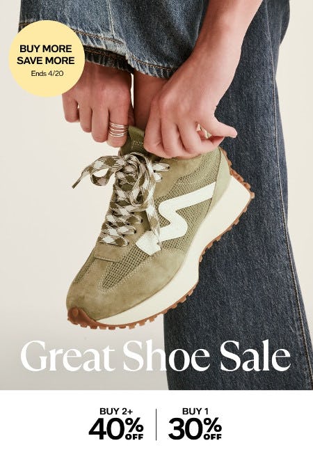 Great Shoe Sale: 40% off 2 or More Pairs, 30% off 1 Pair