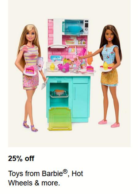 25% off Toys from Barbie, Hot Wheels and More