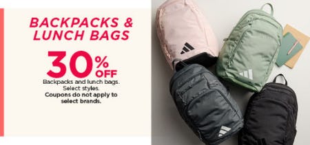 Backpacks & Lunch Bags 30% Off