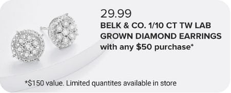 $29.99 Belk & Co. 1/10 CT TW Lab Grown Diamond Earrings With Any $50 Purchase