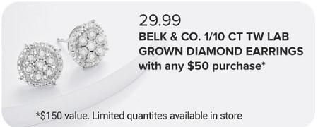$29.99 Belk & Co. 1/10 CT TW Lab Grown Diamond Earrings With Any $50 Purchase