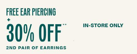 Free Ear Piercing + 30% Off 2nd Pair Of Earrings