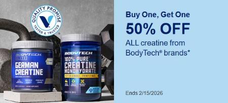 Buy One, Get One 50% Off All Creatine From BodyTech Brands