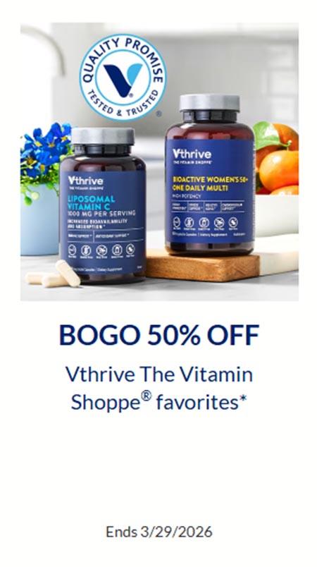 BOGO 50% Off Vthrive The Vitamin Shoppe Favorites
