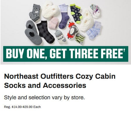 Buy One, Get Three Free Northeast Outfitters Cozy Cabin Socks and Accessories