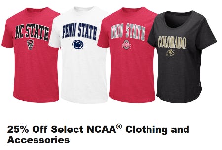 25% Off Select NCAA Clothing and Accessories