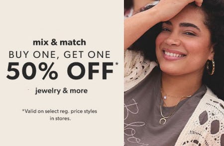 Buy One, Get One 50% off Jewelry and More