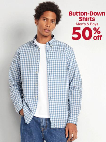 50% off All Button Down Shirts for Men's Boys and Toddler Boys