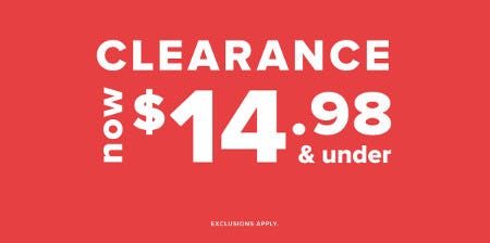 Clearance Now $14.98 and Under