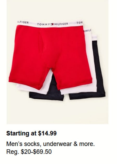 Starting at $14.99 Men's Socks, Underwear and More