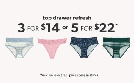 3 for $14 or 5 for $22 Panties