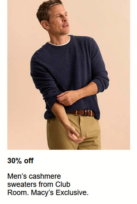 30% off Men's Cashmere Sweaters From Club Room