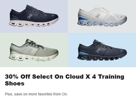 30% Off Select On Cloud X 4 Training Shoes
