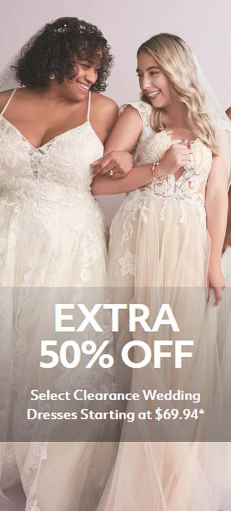 Extra 50% Off Select Clearance Wedding Dresses Starting at $69.94