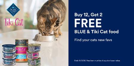 Buy 12, Get 2 Free BLUE and Tiki Cat Food