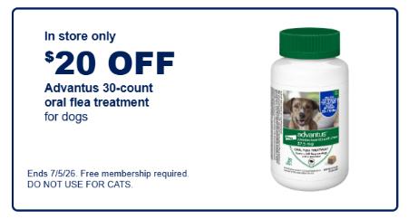 $20 Off Advantus 30-Count Oral Flea Treatment for Dogs