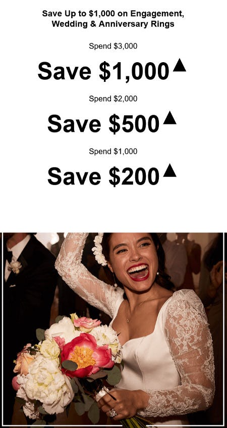 Save Up to $1,000 on Engagement, Wedding and Anniversary Rings