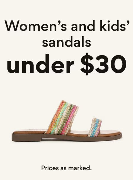 Women's and Kids' Sandals Under $30