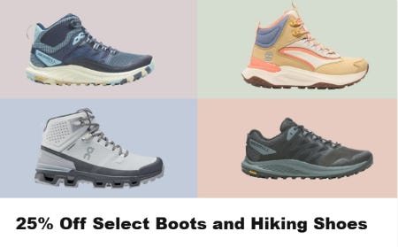 25% Off Select Boots and Hiking Shoes