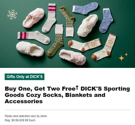 Buy One, Get Two Free DICK'S Sporting Goods Cozy Socks, Blankets and Accessories