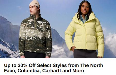 Up to 30% Off Select Styles from The North Face, Columbia, Carhartt and More
