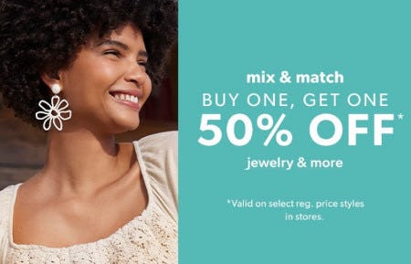 Buy One, Get One 50% off Jewelry and More