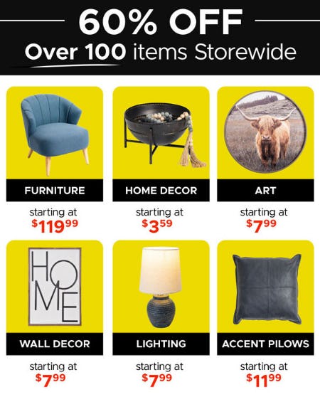 60% Off Over 100 Items Storewide