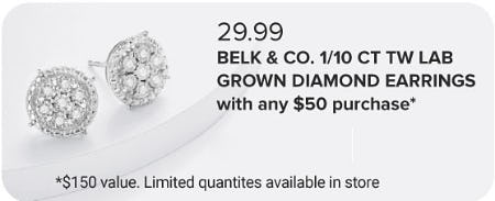 $29.99 Belk & Co. 1/10 CT TW Lab Grown Diamond Earrings With Any $50 Purchase