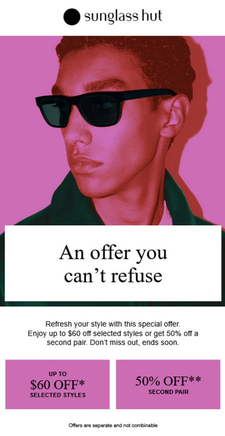 Up to $60 off or 50% off a second pair